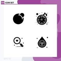 Modern Set of 4 Solid Glyphs and symbols such as red coin heart crypto currency timepiece clean Editable Vector Design Elements