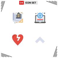 Editable Vector Line Pack of 4 Simple Flat Icons of building heart attack construction refresh love Editable Vector Design Elements