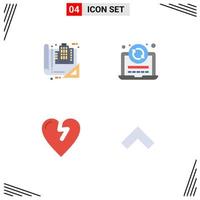 Editable Vector Line Pack of 4 Simple Flat Icons of building heart attack construction refresh love Editable Vector Design Elements