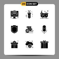 Mobile Interface Solid Glyph Set of 9 Pictograms of prince horses bathroom chariot security Editable Vector Design Elements