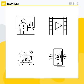 4 Line concept for Websites Mobile and Apps analytics stream man media player coffee Editable Vector Design Elements