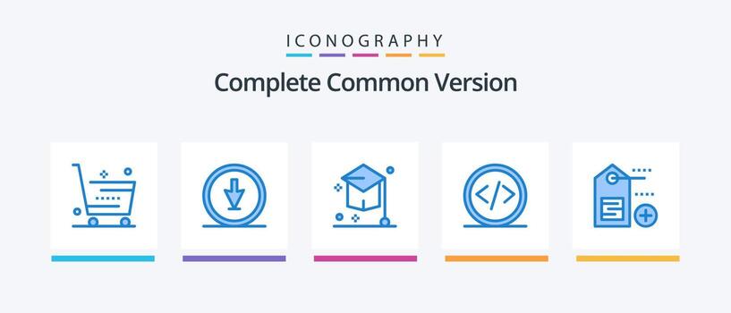 Complete Common Version Blue 5 Icon Pack Including development. code. navigation. university. education. Creative Icons Design vector