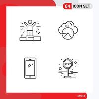 Mobile Interface Line Set of 4 Pictograms of business mobile reporting cloud scince iphone Editable Vector Design Elements