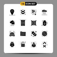 16 User Interface Solid Glyph Pack of modern Signs and Symbols of atm rain love cloud car Editable Vector Design Elements