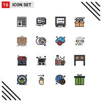 Flat Color Filled Line Pack of 16 Universal Symbols of briefcase education cardiogram bookmark hospital Editable Creative Vector Design Elements