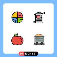 Pictogram Set of 4 Simple Filledline Flat Colors of dry skin food skin clipboard barrow Editable Vector Design Elements