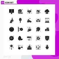 Group of 25 Solid Glyphs Signs and Symbols for file shopping heart groceries cart Editable Vector Design Elements