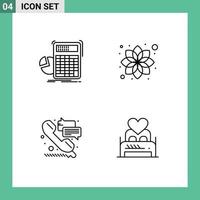 Modern Set of 4 Filledline Flat Colors and symbols such as calculator help progress flower support Editable Vector Design Elements