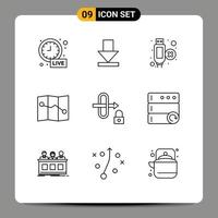 Stock Vector Icon Pack of 9 Line Signs and Symbols for server database extension security gateway Editable Vector Design Elements