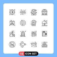 conjunto de 16 iconos de interfaz de usuario modernos signos de símbolos para elementos de diseño vectorial editables de música de venta de máscara de tienda binocular vector