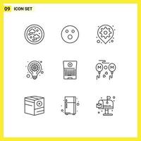 9 Outline concept for Websites Mobile and Apps laptop lamp gear idea setting Editable Vector Design Elements