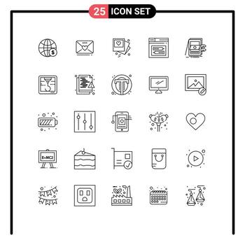 Universal Icon Symbols Group of 25 Modern Lines of code web heart page wedding Editable Vector Design Elements