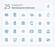 paquete de iconos de color azul de desarrollo web y estudio web 25 que incluye marco. contenido. listado. equipo. grupo vector