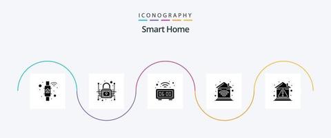 Smart Home Glyph 5 Icon Pack Including smart. home. network protection. wrist. technology vector