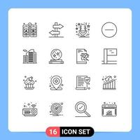 Set of 16 Vector Outlines on Grid for office estate mic building delete Editable Vector Design Elements