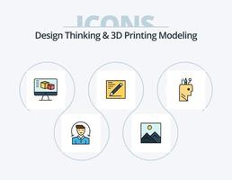 Design Thinking And D Printing Modeling Line Filled Icon Pack 5 Icon Design. monitor. idea. cleander. wirefram. wireframing vector