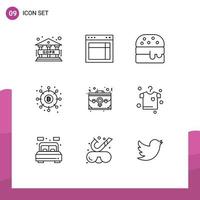 Set of 9 Modern UI Icons Symbols Signs for employee bag fast food payments finance Editable Vector Design Elements