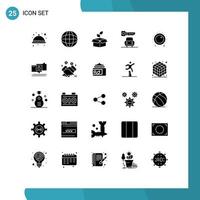 Set of 25 Vector Solid Glyphs on Grid for gain audio ecology security car Editable Vector Design Elements