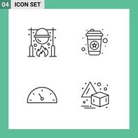 Editable Vector Line Pack of 4 Simple Filledline Flat Colors of autumn gauge food tea speed Editable Vector Design Elements