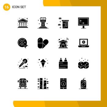 User Interface Pack of 16 Basic Solid Glyphs of science laboratory tablet germs tv Editable Vector Design Elements