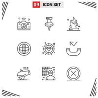 Pack of 9 Modern Outlines Signs and Symbols for Web Print Media such as support global burning light communication lantern Editable Vector Design Elements