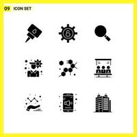 User Interface Pack of 9 Basic Solid Glyphs of search science magnifying molecule user setting Editable Vector Design Elements