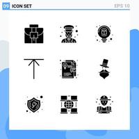 9 Thematic Vector Solid Glyphs and Editable Symbols of moustache layout bulb idea home Editable Vector Design Elements