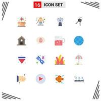 User Interface Pack of 16 Basic Flat Colors of education house hat door system Editable Pack of Creative Vector Design Elements