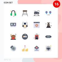 paquete de 16 signos y símbolos modernos de colores planos para medios de impresión web, como el mapa de construcción de estufas de cocina, paquete editable gps de elementos de diseño de vectores creativos