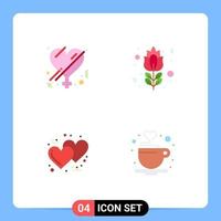 4 Thematic Vector Flat Icons and Editable Symbols of female love romance red rose thanks day Editable Vector Design Elements