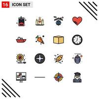 paquete de iconos de vector de stock de 16 signos y símbolos de línea para elementos de diseño de vector creativo editable de amor favorito de globo de barco de barco