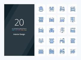 20 iconos de color azul de diseño de interiores para presentación vector