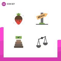 User Interface Pack of 4 Basic Flat Icons of dessert check mark strawberry fondue travel balance Editable Vector Design Elements