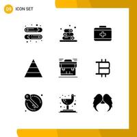 Set of 9 Commercial Solid Glyphs pack for bitcoin briefcase care portfolio bag Editable Vector Design Elements