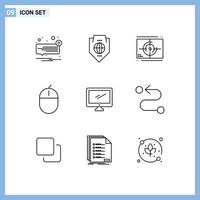 User Interface Pack of 9 Basic Outlines of gadget computers globe premiere numbers Editable Vector Design Elements