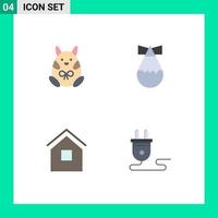 Set of 4 Vector Flat Icons on Grid for chicken house happy weapon shack Editable Vector Design Elements