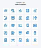 gestión de datos creativos 25 paquete de iconos azules como nota. red. computadora. almacenamiento. servidor vector