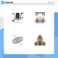 Pack of 4 Modern Flat Icons Signs and Symbols for Web Print Media such as audio science sound technology church Editable Vector Design Elements