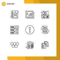 9 concepto de esquema para sitios web móviles y aplicaciones advertencia alerta alfabeto servidor base de datos elementos de diseño vectorial editables vector