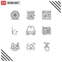 9 Universal Outlines Set for Web and Mobile Applications catalogue passenger seo car danish Editable Vector Design Elements