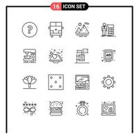 Pack of 16 Modern Outlines Signs and Symbols for Web Print Media such as electric presentation mountains meeting explanation Editable Vector Design Elements