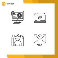 Mobile Interface Line Set of 4 Pictograms of information idol website save superhero Editable Vector Design Elements