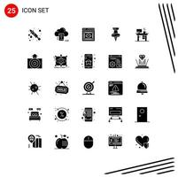 Mobile Interface Solid Glyph Set of 25 Pictograms of office job eye marker education Editable Vector Design Elements