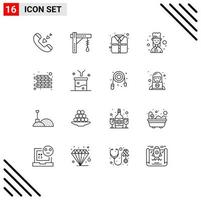 Pack of 16 Modern Outlines Signs and Symbols for Web Print Media such as construction female cook light female chef chef Editable Vector Design Elements