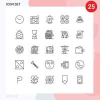 25 User Interface Line Pack of modern Signs and Symbols of dessert bowl vacation sad emojis Editable Vector Design Elements