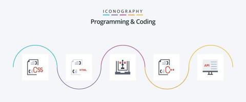 Programming And Coding Flat 5 Icon Pack Including develop. c. file. planning. development vector
