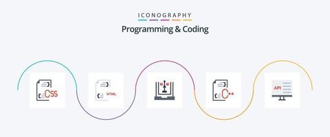 Programming And Coding Flat 5 Icon Pack Including develop. c. file. planning. development vector