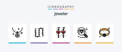 la línea de joyería llenó el paquete de 5 íconos que incluye. joyas. lujo. pulsera. pendientes personalizados. diseño de iconos creativos vector