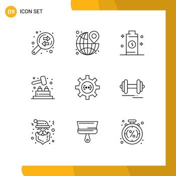 Paquete de 9 esquemas de interfaz de usuario de signos y símbolos modernos de elementos de diseño de vectores editables de poder de juego de viajes de cog