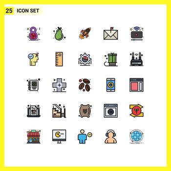 25 User Interface Filled line Flat Color Pack of modern Signs and Symbols of envelope contact startup communication mission Editable Vector Design Elements